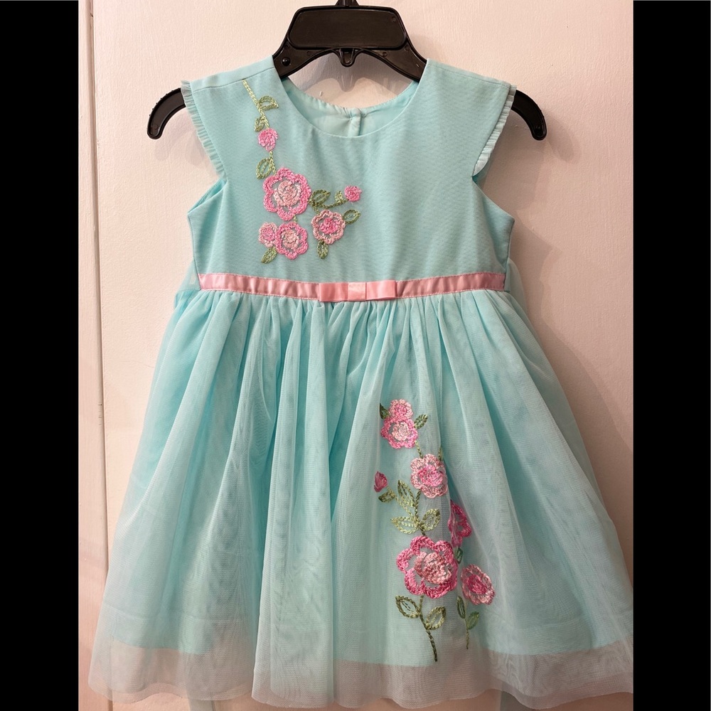 Blue 4T Jona Michelle dress rose embroidery